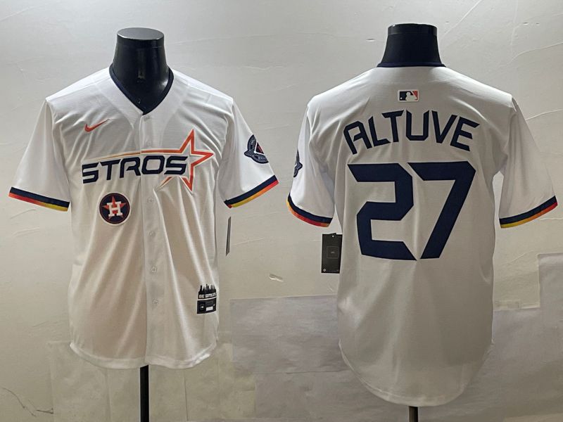 Men Houston Astros #27 Altuve White Three generations Joint Name 2025 Nike MLB Jersey style 10